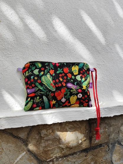 Mini bolso negro huerto frutas y verduras