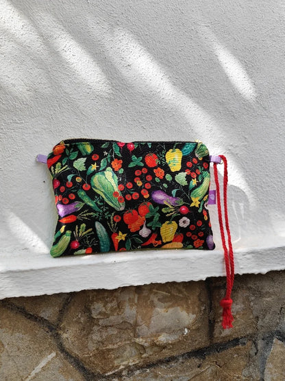 Mini bolso negro huerto frutas y verduras