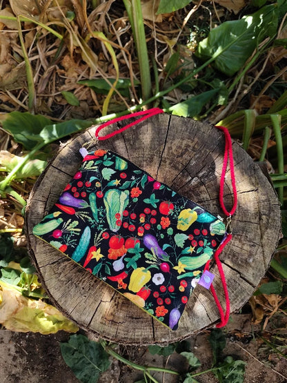 Mini bolso negro huerto frutas y verduras