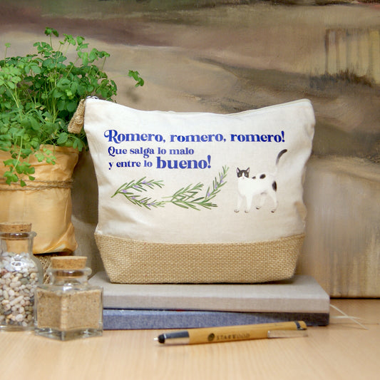 Abuela jute toiletry bag - Rosemary, rosemary, let the bad come out and the good come in