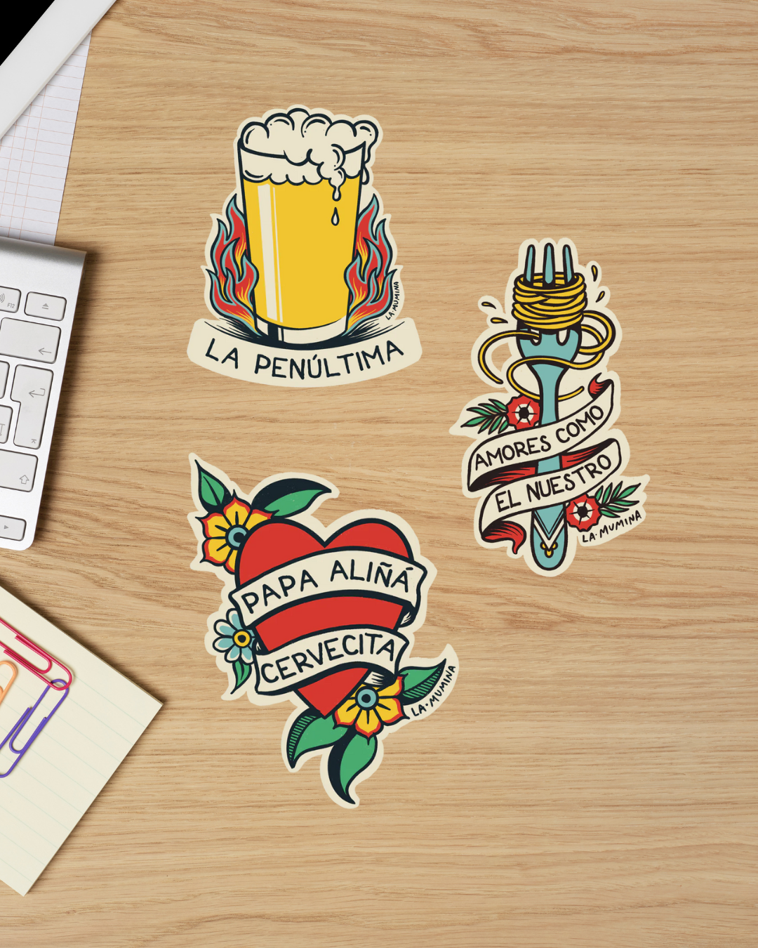 Pegatinas Papa aliñá, La penúltima y Amores como el nuestro
