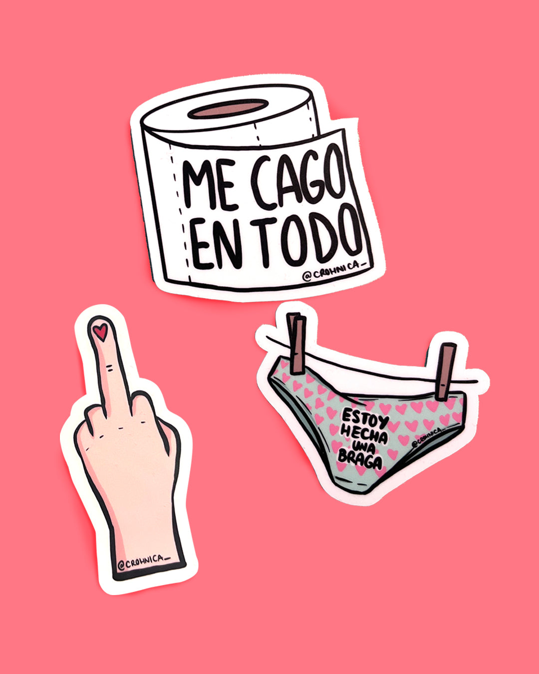 Pegatinas Estoy hecha una braga, me cago en to y 🖕