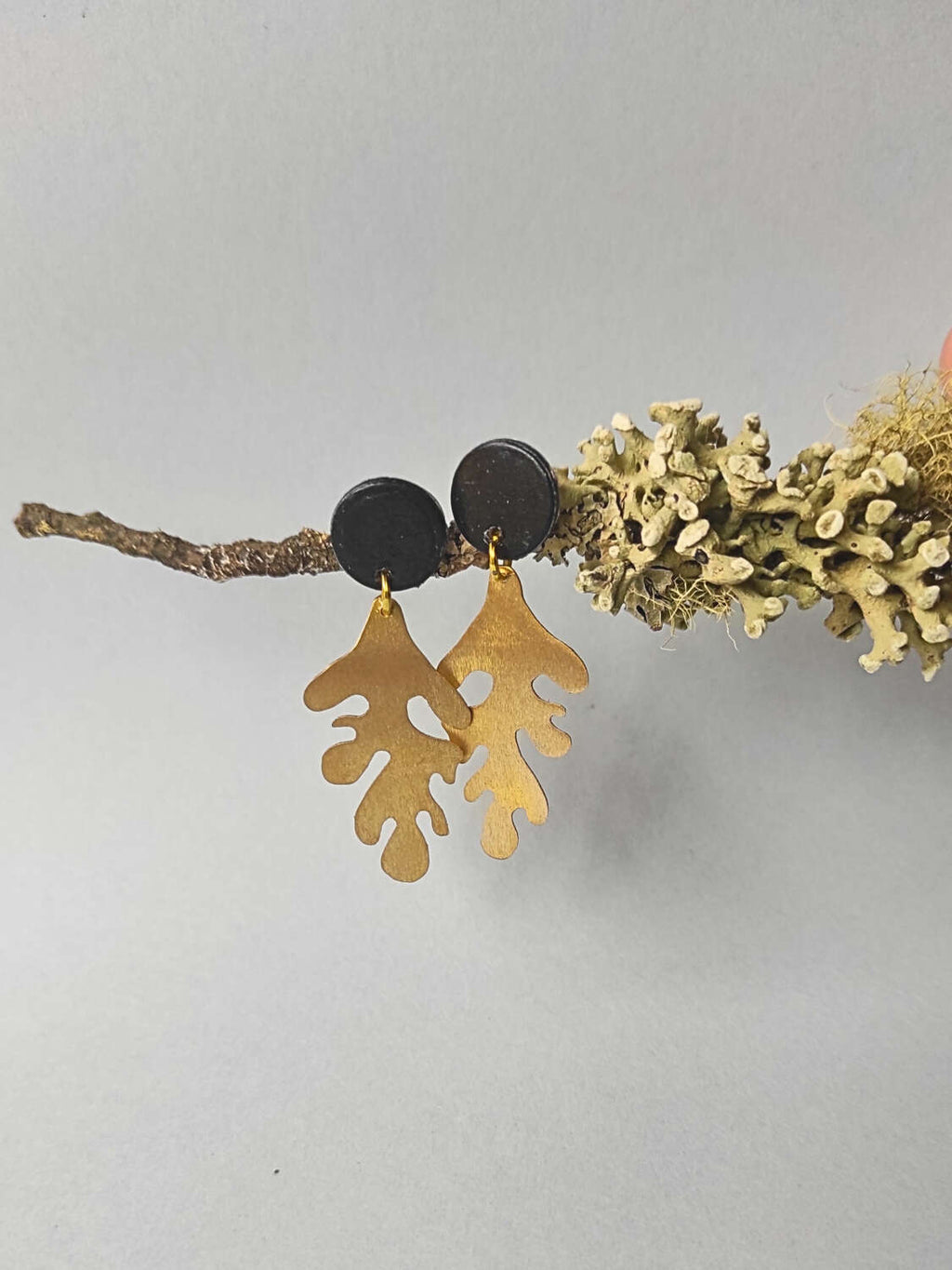 Pendientes alga Negro- latón y cartón reciclado