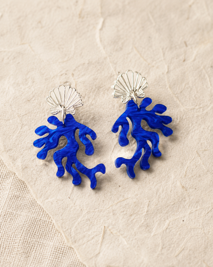 Pendientes coral azul y concha