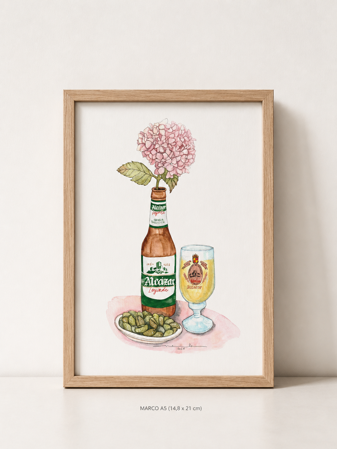 Lámina de cerveza alcázar con vaso
