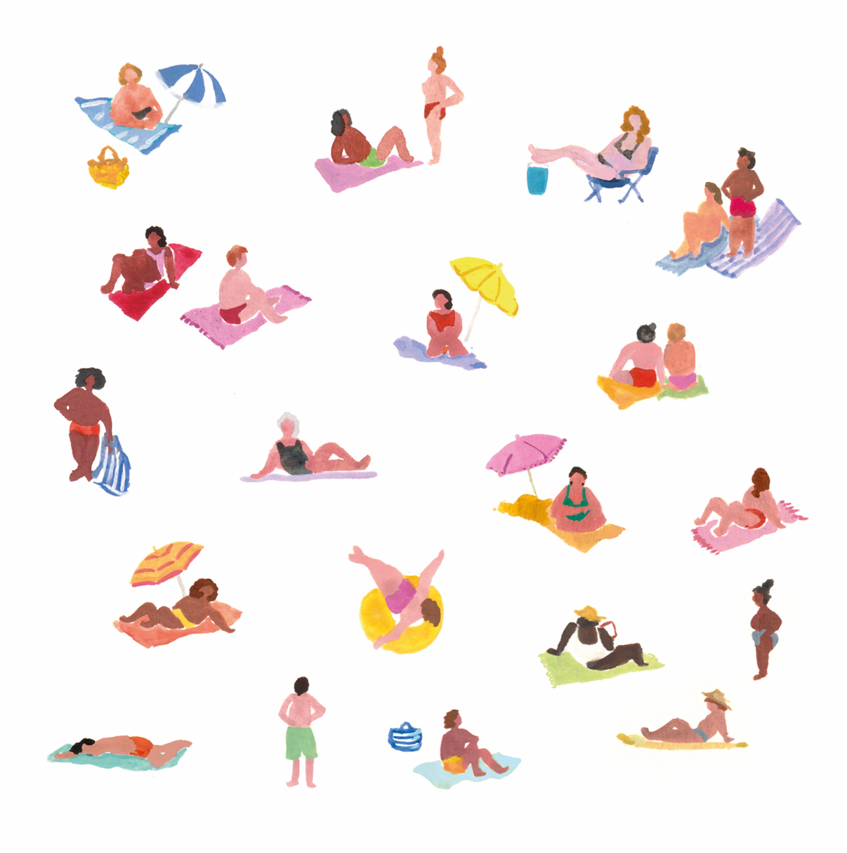 Lámina Cuadrada de gente en la playa