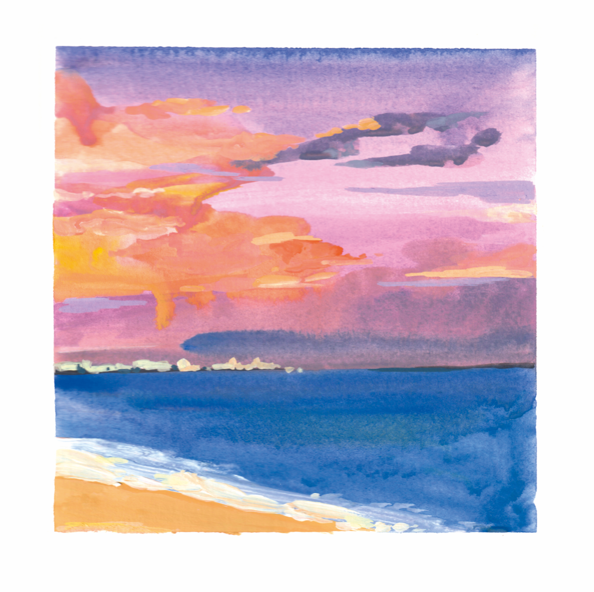 Lámina Cuadrada del atardecer en la playa